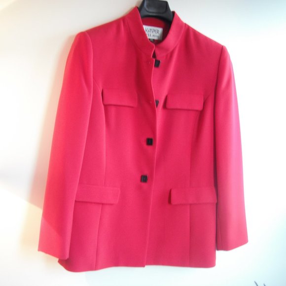 Kasper ASL Women's RED Blazer Jacket Polyester Size 12 Petite Longs Sleeve - Picture 3 of 14
